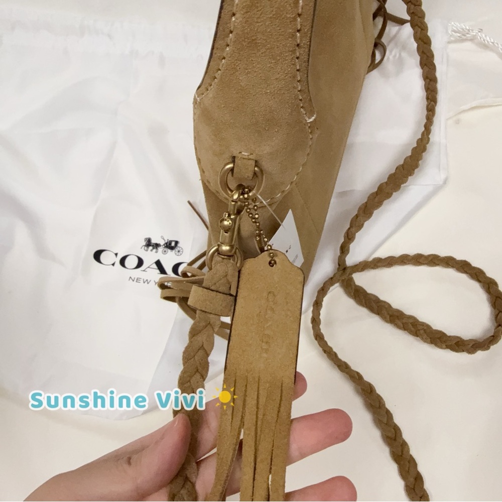 Coach Tan Suede Shoulder Bag with Braided Strap - Picture 14 of 14